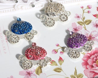Rhinestone Princess Carriage Flatback: Silver Alloy Embellishment (33mm)