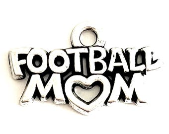 Football Mom Charm Pendants - Antique Silver Alloy, 10 Pcs