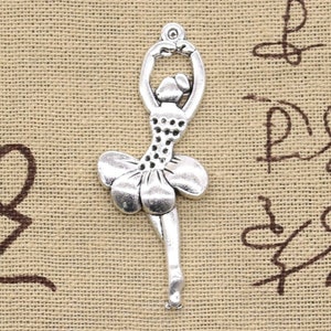 5 Pcs. Ballet Dancer Charms Pendant, Ballerina, Flower Tutu, Performing Arts Dancer, Large Pendant, Zinc Alloy, Antique Silver Metal, B3031