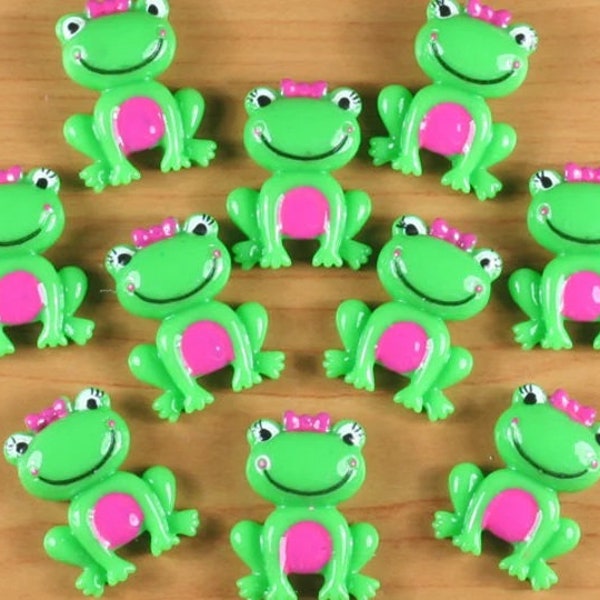 Lot 10pcs Girly Frog With Bow Resin Flatbacks Flat Back Scrapbooking Girls Hair Bow Center Boys Crafts Making DIY