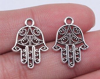 10 Pcs or 25 Pcs, Hamsa Hand Charm, Pendant, Spiritual, Hand of God, Hamesh, Fatima Charms, Buddha, Faith, Belief, Religion, Prayer, Heaven