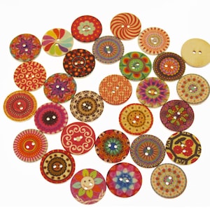 20 unidades. Botões de madeira mistos Bohemain Boho, botões coloridos de madeira, botões de dois furos, reserva de sucata, fabricação de cartões, botões de artesanato DIY B3020