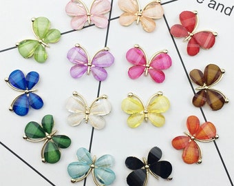 1 Pc. Gold Metal Resin Butterflies Flat Back, Butterfly Cabochons Hair Bow Centers, B2505-B2518