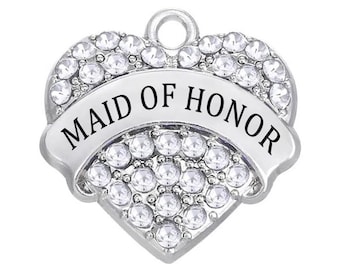 Maid Of Honor Rhinestone Heart Charm: Wedding Jewelry Pendant