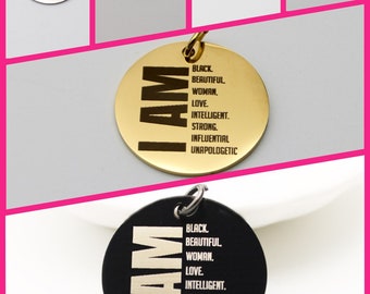 1 Pc WHOLESALE CHARMS | I Am Black Beautiful Woman Stainless Steel Charm | Pendant | Strong Queen | Unapologetic Lady | Educated | 604-609