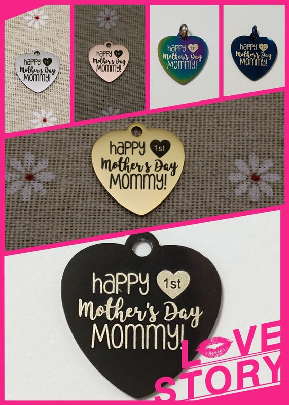 happy 1st Mother's Day Mommy heart charm, pc wholesale stainless steel  charms, Pendants, Worlds Best Mom, I Love You Mama, 1441 1446