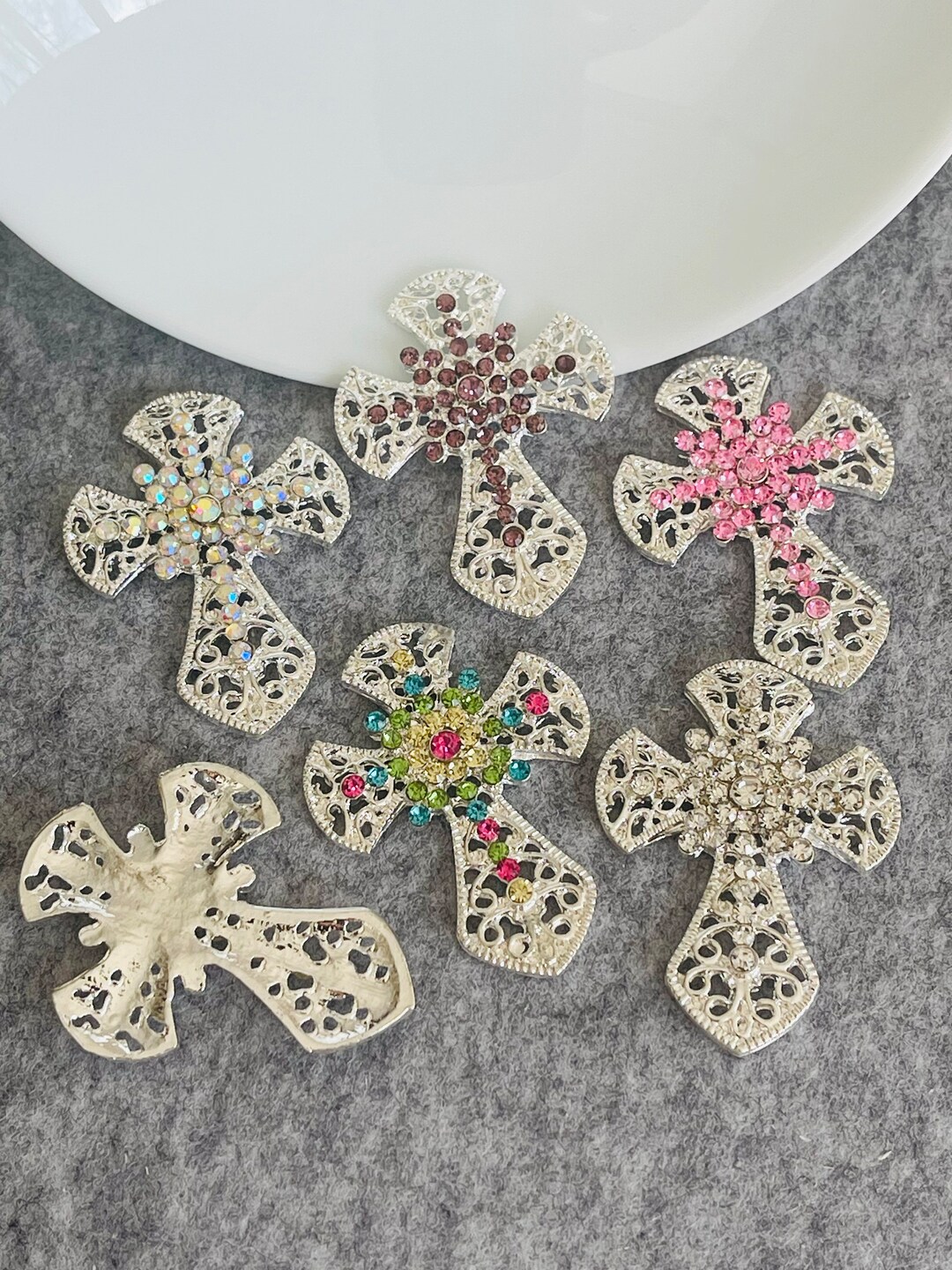 Rhinestone Cross Embellishment: Silver Alloy Flatback (31x42mm) - Etsy
