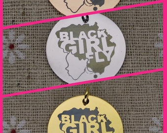 Black Girl Fly Stainless Steel Charm: Laser Engraved Empowerment Pendant