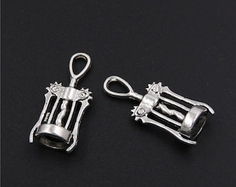 10 Antique Silver Wine Bottle Opener Charms: Alloy Corkscrew Pendants  2960