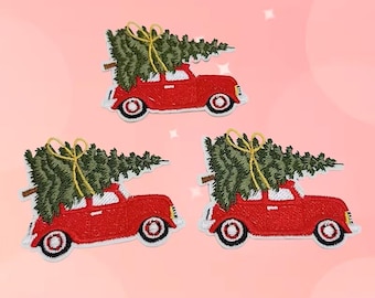 Christmas Tree Truck Embroidered Patch, Iron on, DIY Applique, Sewing Patches For Clothing, Hats, Bags, Christmas Patches, 1pc.