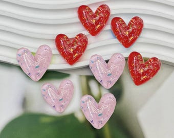 Heart Cabochons: Red & Pink Valentine's DIY Crafts 10 Pcs. 0198