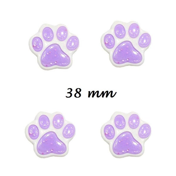 Large Purple Dog Paw, Cat Paw, Bear Paw Cabochons, Lot Of 5pcs, Animal Foot Paw Resin Flat Backs, 0058