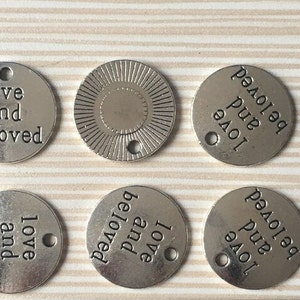 4 Pcs Love And Beloved Round Word Charms, Life Quote, Family, Friends, Loved One, Spouse, Children, Compassionate, Loving Heart, DIY Craft