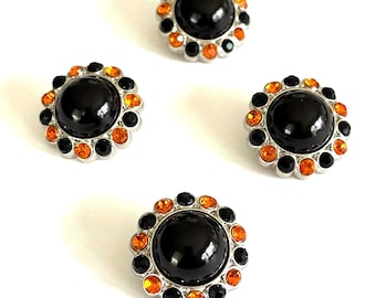 ブラックパールラインストーンボタン：ハロウィンオレンジ＆ブラックアクリルシャンク - 26mm（10個入り）