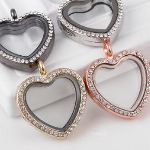 1Stk. Strass Herz Floating Memory Medaillon Wohn Magnetglas Medaillon Anhänger Fit Halskette, Armbänder, Schlüsselanhänger Medaillon Schublade D001-D004