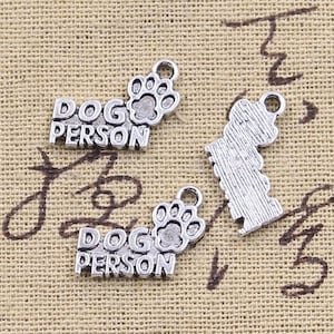 4, 20, or 50 BULK Silver Dog Person Charms, Dog Paw Charms, Pet Charm, 13x18mm | Ships Immediately from USA | 3448