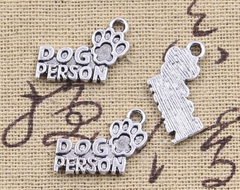Antique Silver Dog Person Charm: Zinc Alloy Pet Paw (13x18mm)