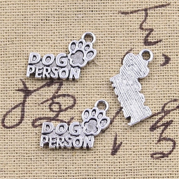 4, 20, or 50 BULK Silver Dog Person Charms, Dog Paw Charms, Pet
