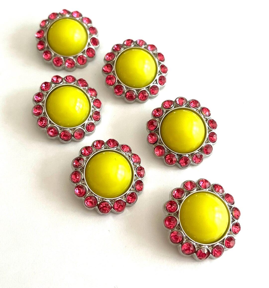 Lemon Pearl Rhinestone Buttons: Hot Pink Acrylic Embellishments - 26mm ...