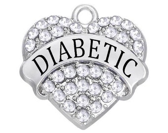 Rhinestone Diabetic Heart Charm: Alloy Medical Awareness Pendant