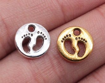 Antique Silver/Gold Baby Feet Charms: Zinc Alloy, 11mm (4, 20, or 50 Bulk)