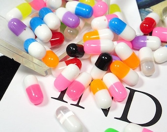 Fake Pill Cabochons: Miniature Plastic Capsules for Jewelry Making (10 Pcs)   30
