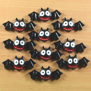 Cabujones de resina de murciélago negro para Halloween: adornos para manualidades (lote de 5)