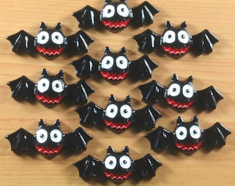 Halloween Black Bat Resin Cabochons: DIY Craft Embellishments (Lot of 5)