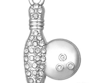 1pc. Clear Crystal Rhinestone Bowling Pin And Bowling Ball Charm, Pendants, Sports Charms B1570