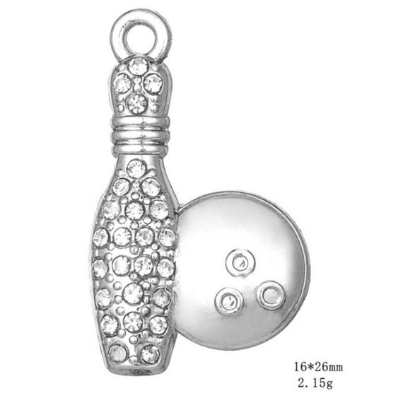 1pc. Clear Crystal Rhinestone Bowling Pin and Bowling Ball Charm