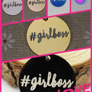 1 amuleto #girlboss, amuletos de acero inoxidable al por mayor, colgantes, Hashtag Girl Boss, mujeres independientes, hecho a sí mismo, mujer fuerte 1259 - 1264