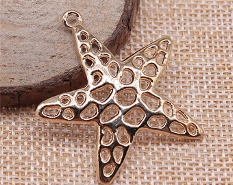 Gold Tone Starfish Charms: Beach Wedding Jewelry (4 Pcs, 37x40mm)  2483