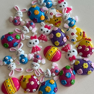 10 Stk. Mix aus Ostern Harz Cabochons, Osterei Cabochons, Osterhasen Cabochons, Osterei Cabochons, Osterhasen Cabochons 000