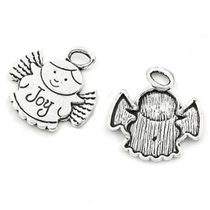 10 Pcs. Angel Wings &quot;Joy&quot; Charms, Pendants, Celestial Being Charms, Memorial Charms, Curved Wings, Alloy Antique Silver Metal, 3255