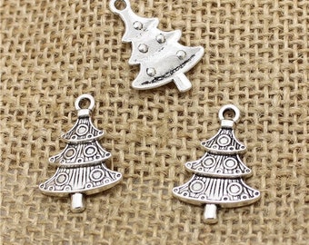 Antique Silver Christmas Tree Charms: Holiday Ornaments (10 Pcs or 20 Pcs)