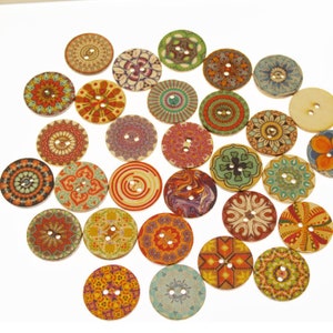 20 unidades. Botões de madeira mistos Bohemain Boho, botões coloridos de madeira, botões de dois furos, reserva de sucata, fabricação de cartões, botões de artesanato DIY B3027