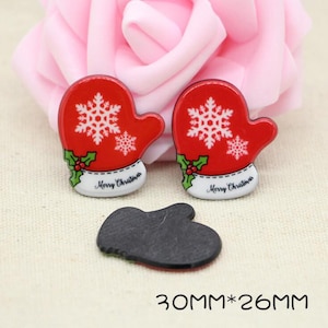 10 Pcs. Merry Christmas Mittens Planars Resin Flat Backs, Santa Mittens w/ Snowflakes And Holly Berries Resins, Embellishments, B2196