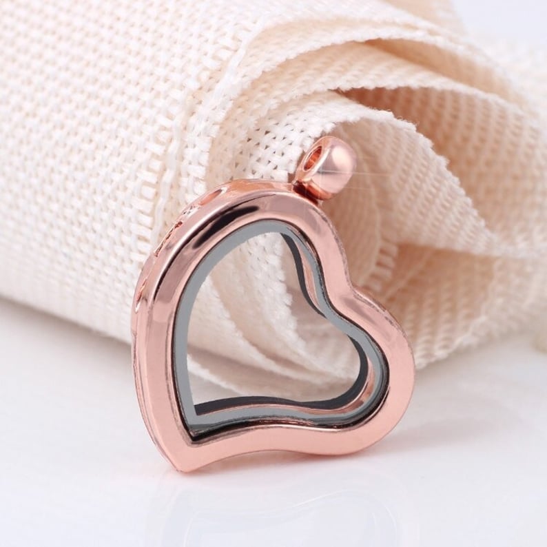 Heart Floating Memory Locket: Magnetic Glass Pendant, Rhinestone Back ...