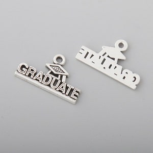 Graduate charm, 10 pcs antique silver zinc alloy metal charms, Graduation from school college, You Did It, Cap and gown, Ceremony, 1488