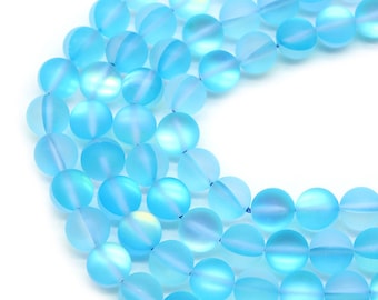 Lake Blue Frosted Glass Beads: Mystic Aura Rondelle Druk Beads