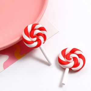 Christmas Peppermint Polymer Clay Lollipop Cabochons, Fake Candy Cabochon Flatbacks, Lot Of 3 Pcs., Christmas Craft Making DIY 257