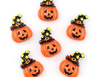 Halloween Resin Pumpkin Flatbacks: Witch Hat Embellishments (5 pcs)