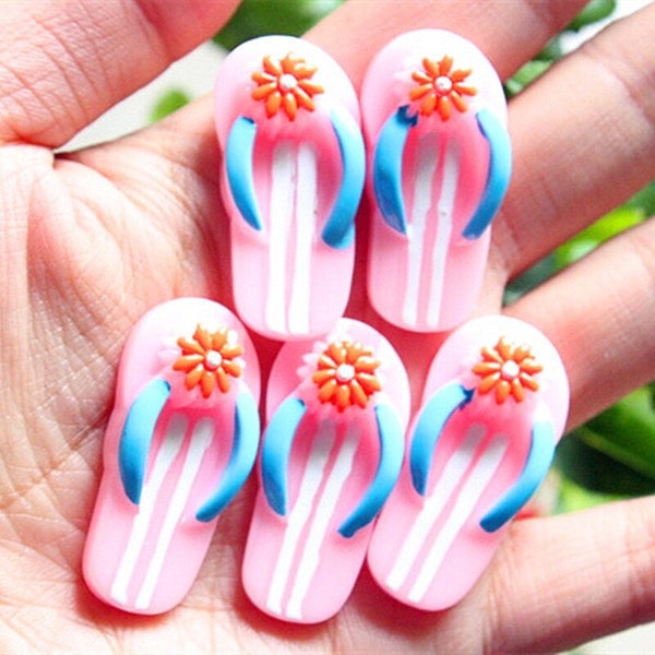 2/5/10 Pcs. Cute Beach Flip Flop Resin Flatback Flat Back | Bow Center Flatback | Resin Cabochon | Kawaii Flat Back | Hair Bow Accessory