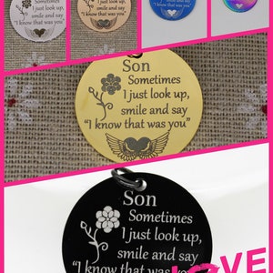Son Sometimes I Just Look Up, Smile And Say &quot;I Know That Was You&quot;, 1 pc wholesale stainless steel charms, Pendant, Memorial, 1206 - 1211