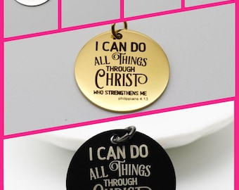 Stainless Steel Philippians 4:13 Charm | Religious Round Pendant