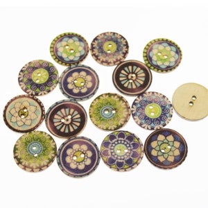 20 Botões de Madeira Mistos Bohemain Boho, Botões Coloridos de Madeira, Botões com Dois Furos, Scrapbooking, Cartões, Botões para Artesanato DIY B3023