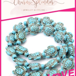 Full Strand, Natural Howlite Dyed Turquoise Stone Turtle Beads, Turquoise Tortoise Beads, Drilled Top To Bottom Turtle Pendant Bead 3049