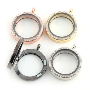 1Stk. Runde Strass Floating Memory Locket Wohnzimmer Magnet Glas Medaillon Anhänger Fit Halskette, Armbänder, Schlüsselanhänger Locket Schublade D001-D004