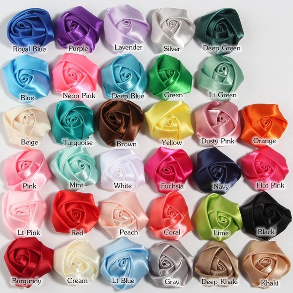 1.5" Satin Rolled Rosettes, Multiple Colors, Package Qty, Silk Rose, Satin Flowers, Mini Fabric Floral, Wedding Bouquets, Crafts, Headband