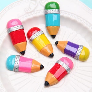 Pencil Cabochons, Lot Of 10, Back To School Flat Backs, Yellow Pencil, Red Pencil, Blue Pencil, Pink Pencil, Purple Pencil 77